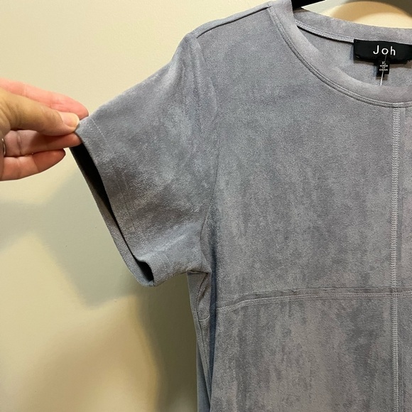 JOH AUDREY DRESS Suede Faux Silver Gray Short Cap sleeve Midi Tunic Women’s XL - Picture 5 of 11